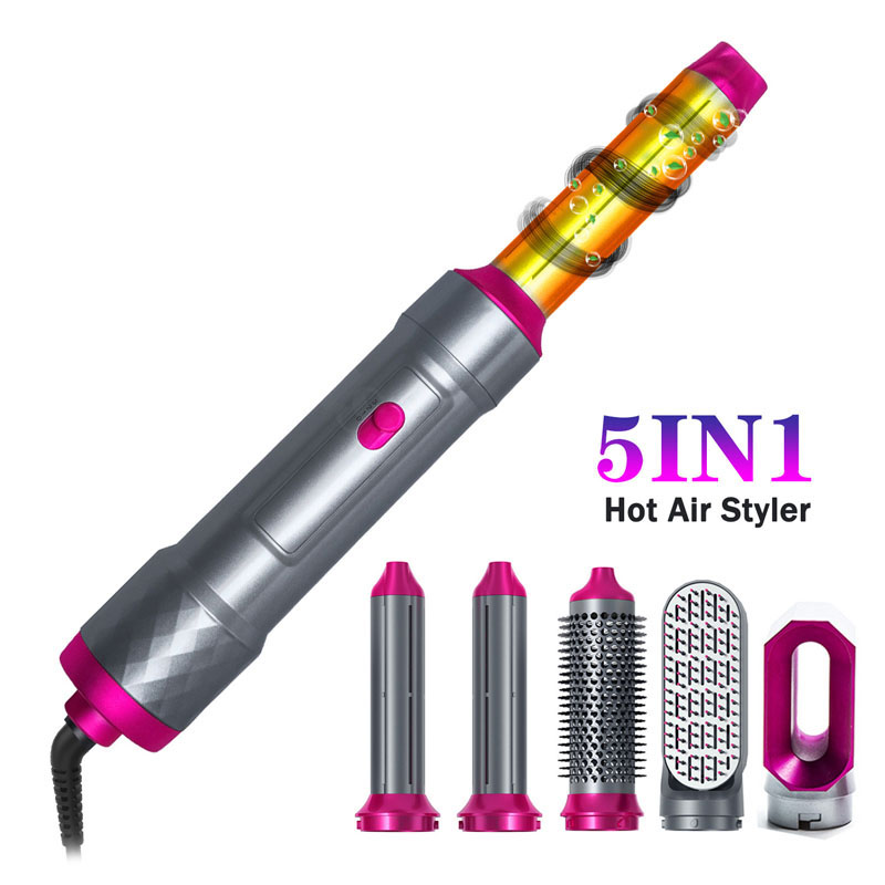 New 5-in-1 electric hair dryer Household negative ion hair care blower styling curling iron hair straightener